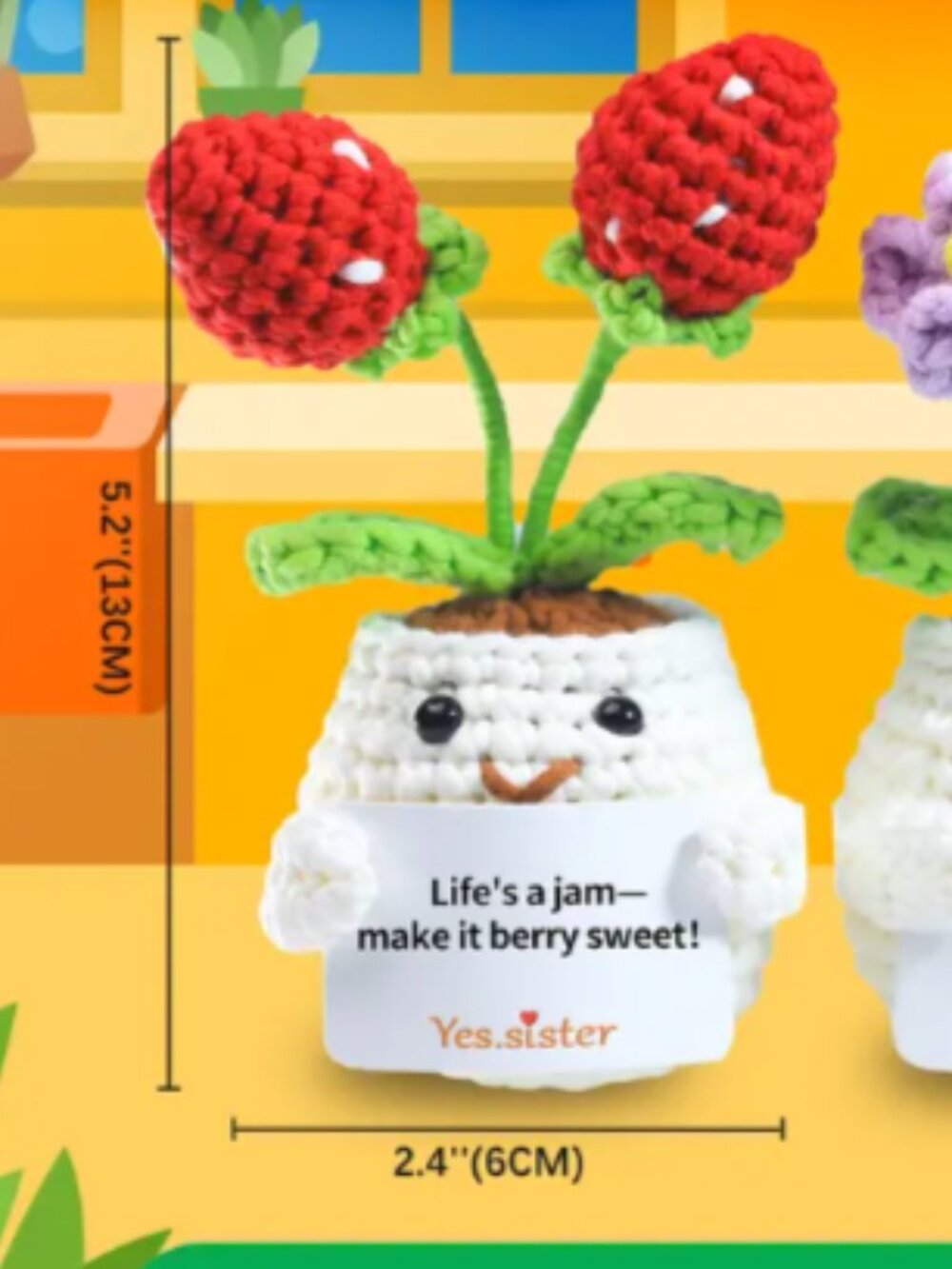 Emotional Support Amigurumi Strawberry Flowers Crochet Kit DIY 5-inch Mini Craft - Picture 10 of 12